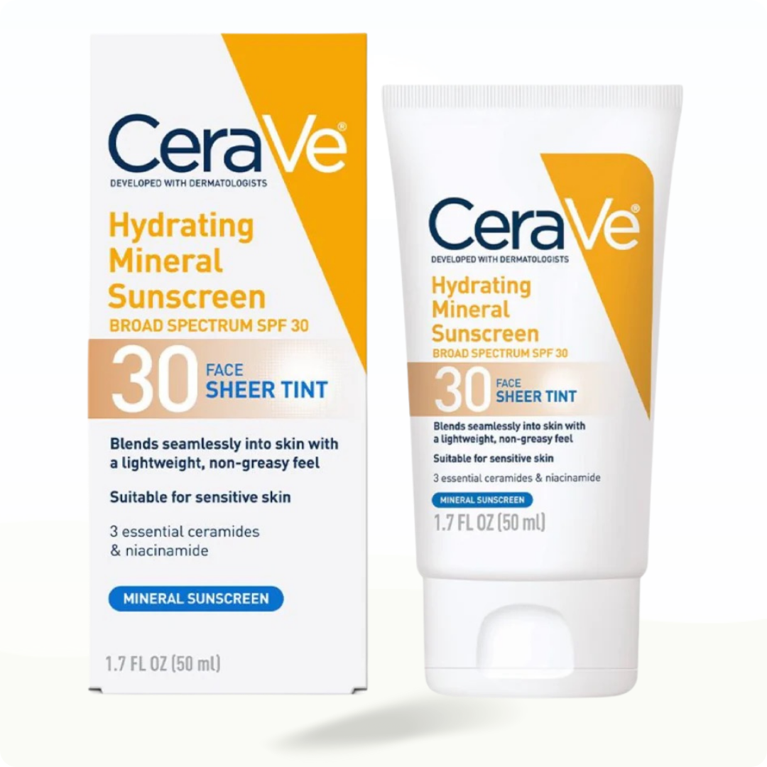 CeraVe Hydrating Mineral Sunscreen Spf 30 Face Sheer Tint 1.7 Oz (50ml)